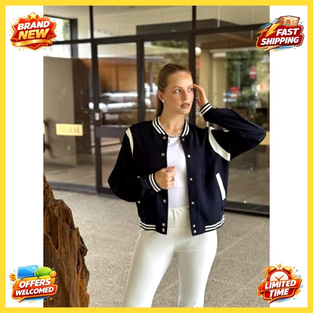 Lightweight Bomber Jacket Varsity Button Down Cas… - image 3